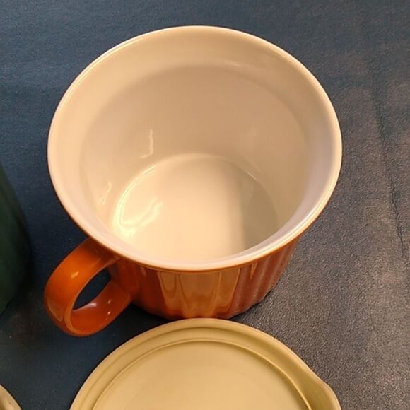 Blue and Orange Stoneware Mugs w/ Lids Cottagecore Countrycore Office - Picture 4 of 7